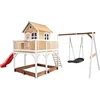 Image de AXI Liam Speelhuis in Bruin/Wit - Met Verdieping, Zandbak, Roxy Nestschommel en Rode Glijbaan - Speelhuisje voor de tuin / buiten - FSC hout - Speeltoestel voor kinderen