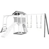 Image de AXI Beach Tower Speeltoestel in Grijs/Wit - Speeltoren met Klimrek, Dubbele Schommel, Witte Glijbaan en Zandbak - FSC hout - Speelhuis op palen voor de tuin