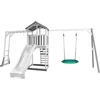 Image de AXI Beach Tower Speeltoestel in Grijs/Wit - Speeltoren met Klimrek, Summer Nestschommel, Witte Glijbaan en Zandbak - FSC hout - Speelhuis op palen voor de tuin