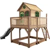 Image de AXI Liam Speelhuis in Bruin/Groen - Met Verdieping, Zandbak en Grijze Glijbaan - Speelhuisje voor de tuin / buiten - FSC hout - Speeltoestel voor kinderen