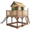 Image de AXI Liam Speelhuis in Bruin/Groen - Met Verdieping, Zandbak en Witte Glijbaan - Speelhuisje voor de tuin / buiten - FSC hout - Speeltoestel voor kinderen