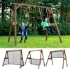 Image de AXI 4-in-1 SportsFun in Bruin - 4-in-1 Frame voor schommel, voetbal, volleybal en tennis - Schommelframe met net voor diverse sporten - FSC hout