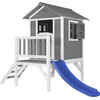 Image de AXI Beach Lodge XL Speelhuis  in Grijs met Blauwe Glijbaan - Speelhuis op palen met veranda gemaakt - FSC hout - Klein speeltoestel voor de tuin