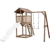 Image de AXI Beach Tower Speeltoestel in Bruin - Speeltoren met Enkele Schommel, Witte Glijbaan en Zandbak - FSC hout - Speelhuis op palen voor de tuin