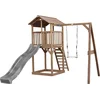 Image de AXI Beach Tower Speeltoestel in Bruin - Speeltoren met Enkele Schommel, Grijze Glijbaan en Zandbak - FSC hout - Speelhuis op palen voor de tuin