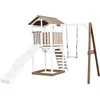 Image de AXI Beach Tower Speeltoestel in Bruin/Wit - Speeltoren met Enkele Schommel, Witte Glijbaan en Zandbak - FSC hout - Speelhuis op palen voor de tuin