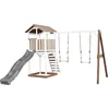 Image de AXI Beach Tower Speeltoestel in Bruin/Wit - Speeltoren met Dubbele Schommel, Grijze Glijbaan en Zandbak - FSC hout - Speelhuis op palen voor de tuin