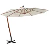 Image de vidaXL - Zweefparasol - met - houten - paal - 350 - cm - wit
