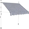 Image de vidaXL - Luifel - handmatig - uittrekbaar - 150 - cm - blauw - en - witte - strepen