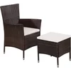 Image de vidaXL - Tuinstoel - en - kruk - met - kussens - poly - rattan - bruin