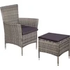 Image de vidaXL - Tuinstoel - en - kruk - met - kussens - poly - rattan - grijs