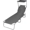 Image de vidaXL - Ligbed - met - luifel - inklapbaar - staal - grijs