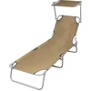 Image de vidaXL - Ligbed - met - luifel - inklapbaar - staal - taupe