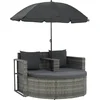 Image de vidaXL - Tuinbank - 2-zits - met - kussens - en - parasol - poly - rattan - grijs