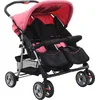 Image de vidaXL - Tweelingkinderwagen - staal - roze - en - zwart