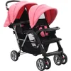 Image de vidaXL - Kinderwagen - dubbel - staal - roze - en - zwart