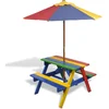 Image de vidaXL - Kinderpicknicktafel - met - banken - en - parasol - hout - meerkleurig