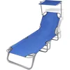 Image de vidaXL - Ligbed - inklapbaar - met - luifel - staal - en - stof - blauw