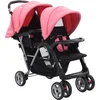 Image de vidaXL - Kinderwagen - dubbel - staal - rood - en - zwart