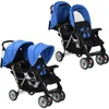 Image de vidaXL - Kinderwagen - dubbel - staal - blauw - en - zwart