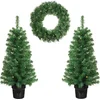Image de Black Box Trees Norton Set van 2 Kunstkerstbomen en 1 Kerstkrans met LED Verlichting - Groen