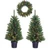 Image de Black Box Trees Creston Set van 2 Kerstbomen en 1 Krans met LED Verlichting - Groen