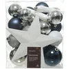 Image de Decoris kerstballen set - 34-dlg - blauw/wit/zilver - incl. piek - kunststof - kerstversiering