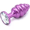 Image de Aluminum Geribbelde Buttplug met kristal - paars