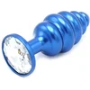 Image de Aluminum Geribbelde Buttplug met kristal - blauw