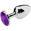 Image de Butt plug aluminium met paars kristal - large