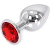 Image de Butt plug aluminium met rood kristal - large