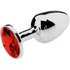 Image de Butt plug aluminium met rood kristal - small