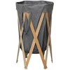 Image de vidaXL - Wasmand - inklapbaar - hout - en - stof - grijs