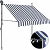 Image de vidaXL - Luifel - handmatig - uitschuifbaar - met - LED - 100 - cm - blauw - en - wit