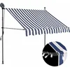 Image de vidaXL - Luifel - handmatig - uitschuifbaar - met - LED - 150 - cm - blauw - en - wit