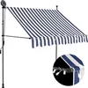 Image de vidaXL - Luifel - handmatig - uitschuifbaar - met - LED - 200 - cm - blauw - en - wit