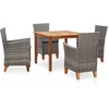 Image de vidaXL - 5-delige - Eethoek - poly - rattan - en - massief - acaciahout - grijs