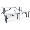 Image de vidaXL - Tuintafel - met - 2 - bankjes - inklapbaar - 180 - cm - staal - en - HDPE - wit