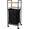 Image de Badkamerrek - Wasmand - Badkamertrolley met wasmand - Op Wielen - Bamboe - Zwart - 38 x 32.5 x 89.5 cm