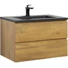 Image de Badplaats Badkamermeubel Set Angela 80 cm   Eiken   Badmeubel met Zwarte Wastafel