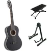 Image de LaPaz C30BK klassieke gitaar 3/4-formaat zwart + statief + voetenbankje