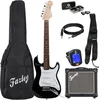 Image de Elektrische Gitaar Kind Met Versterker - Complete Starterset - Voor Kinderen - 3 Single-Coils - Incl. Tas & Kabel - Black - Classic Series