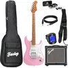 Image de Fazley Sunset Series Dawn HSS Shell Pink elektrische gitaar starterset
