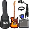 Image de Fazley Sunset Series Tortoise 3-Color Sunburst elektrische gitaar starterset