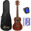 Image de Concert Ukulele - Complete Starterset - Voor Beginners - Sapele Body - Incl. Hoes, Tuner, Draagriem, Standaard, Doek & Kabel - Naturel