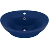 Image de vidaXL - Wastafel - met - overloop - ovaal - 58,5x39 - cm - keramiek - mat - donkerblauw