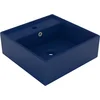 Image de vidaXL - Wastafel - met - overloop - vierkant - 41x41cm - keramiek - mat - donkerblauw