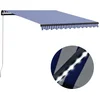 Image de vidaXL - Luifel - handmatig - uittrekbaar - met - LED - 300x250 - cm - blauw - en - wit