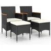 Image de vidaXL - 4-delige - Tuinstoel- - en - voetenbankset - poly - rattan - zwart
