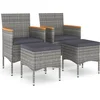 Image de vidaXL - 4-delige - Tuinstoelen- - en - voetenbankenset - poly - rattan - grijs